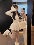DERMEARNE 2025 Spring Knitted Y2k Short Party Dress Women White Elegant Slim Mini Dress Casual Kawaii One Piece Dress Korean Fashion Chic