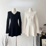 DERMEARNE 2025 Spring Knitted Y2k Short Party Dress Women White Elegant Slim Mini Dress Casual Kawaii One Piece Dress Korean Fashion Chic