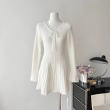 DERMEARNE 2025 Spring Knitted Y2k Short Party Dress Women White Elegant Slim Mini Dress Casual Kawaii One Piece Dress Korean Fashion Chic