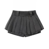 DERMEARNE 2025 Summer Korean Fashion 2 Piece Set Woman Casual Knitted Sweater + Vintage Denim Shorts Skirt Party Elegant Clothing Outfits