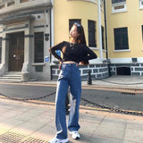 DERMEARNE 2024 Women Fashion Denim Jeans Harajuku Loose Wide Leg Long Pants Woman Casual Streetwear Baggy Demin Trousers Female Clothes