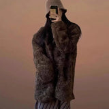 DERMEARNE 2025 Women Fashion Solid Color Lamb Wool Outwear Spring Autumn Female Loose Plush Coat Ladies Medium Long Styles Faux Fur Jacket