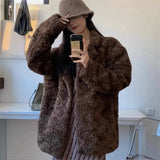 DERMEARNE 2025 Women Fashion Solid Color Lamb Wool Outwear Spring Autumn Female Loose Plush Coat Ladies Medium Long Styles Faux Fur Jacket