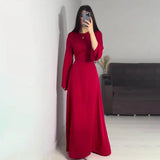 DERMEARNE 2025 Women Satin Long Dresses Sexy Lace Up Slim Evening Dresses Simple Round Neck Flare Sleeve Birthday Party Dresses For Women