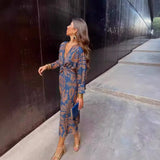 DERMEARNE 2025 Autumn New Women's Fashion Printed Sexy V-neck Casual Comfortable Nine Inch Sleeve Medium Length Dress For Women