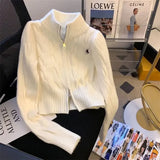 DERMEARNE 2025 Autumn and Winter Embroidery Unique Women Knitted Cardigan Sweater Coat Korean Version Vintage Female Sweater Jacket