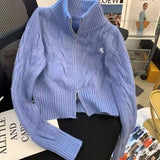 DERMEARNE 2025 Autumn and Winter Embroidery Unique Women Knitted Cardigan Sweater Coat Korean Version Vintage Female Sweater Jacket