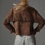 DERMEARNE 2025 New Solid Color Spring and Autumn Jacket Lapel Fringed Long Sleeve Turn-down Collar Jacket Street Fashion Jacket