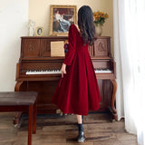 DERMEARNE 2025 New Winter Beading Velvet Dress Women Fashion Elegant Slim Large Size Red Long Dresses Woman