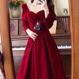 DERMEARNE 2025 New Winter Beading Velvet Dress Women Fashion Elegant Slim Large Size Red Long Dresses Woman