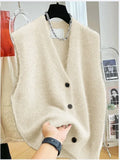 DERMEARNE 2025 New Women Versatile V-neck Sweater Vest Coat Female Fashion Sleeveless Knitted Cardigan Sweaters Vests Top