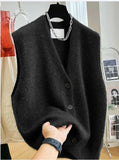 DERMEARNE 2025 New Women Versatile V-neck Sweater Vest Coat Female Fashion Sleeveless Knitted Cardigan Sweaters Vests Top