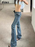 DERMEARNE 2025 Spring Harajuku Sheath Jeans Female Vintage Slim Streetwear Style Retro Y2K Pants Women's High Waist Flared Denim Trouser