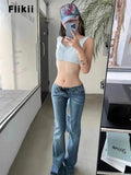 DERMEARNE 2025 Spring Harajuku Sheath Jeans Female Vintage Slim Streetwear Style Retro Y2K Pants Women's High Waist Flared Denim Trouser