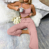 DERMEARNE 2Pcs Women Pajama Set Sexy Lace Adult Women Casual Two-piece Set Comfortable Polyester Women's Summer Sleepwear Set for Sleeping
