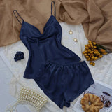 DERMEARNE 3 Pcs Set Women Pajama Sets Fashion Soild Suspenders and Shorts With Hanging Bag Home Wear Set Sexy Suspenders