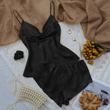 DERMEARNE 3 Pcs Set Women Pajama Sets Fashion Soild Suspenders and Shorts With Hanging Bag Home Wear Set Sexy Suspenders