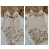 DERMEARNE 3 Pcs Set Women Pajama Sets Fashion Soild Suspenders and Shorts With Hanging Bag Home Wear Set Sexy Suspenders