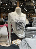 DERMEARNE 84 Print Raw Hem Long Sleeve T-shirt Woman Scoop Neck Slim Cotton Tee Top Casual Vintage Sweet Cute Streetwear Y2k Crop Tops