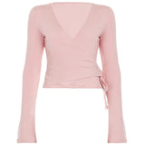 DERMEARNE Absobe Autumn Winter Loose Pants Leisure Suit Women Flare Sleeve Crop Cardigan Top Lace-up Solid 2 Piece Set Fashion Outfit