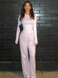 DERMEARNE Absobe Basic Wide Leg Pants Leisure Suit Women Crew Solid Long Sleeve Top Casual Loose Trousers 2 Piece Set Hottie Streetwear