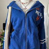 DERMEARNE American Gothic Retro Blue Cardigan Jacket Women Sportswear Trend Couple Slim Fit Y2K Top Design Sense Autumn Winter