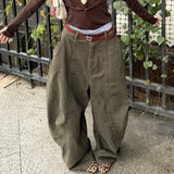 DERMEARNE American High Street Washed Distressed Street Baggy Jeans Woman Y2K Retro Hot Girls Loose Casual High Waisted Wide Leg Jeans