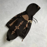 DERMEARNE American Retro Brown Stitching Fashion Sweatshirt Zipper Hoodie Men's And Women's Y2K Harajuku Hip-Hop Gothic Casual Joker Coat