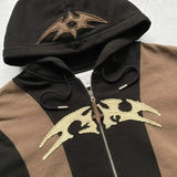 DERMEARNE American Retro Brown Stitching Fashion Sweatshirt Zipper Hoodie Men's And Women's Y2K Harajuku Hip-Hop Gothic Casual Joker Coat
