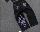 DERMEARNE American Retro Jeans Y2K Men Women Harajuku Hip Hop Gothic Retro Pocket Embroidered Blue Baggy Jeans Low Waist Wide Leg Trousers