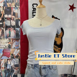 DERMEARNE American Style Black Polka Dot Lace Short Sleeve T-shirt Women Sexy Slash Neck Slim Retro Crop Top Cotton Blend Short Tees Shirt