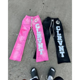 DERMEARNE American Vintage Letter Print Casual Pants for Women, Punk Loose Streetwear, Harajuku, Colorful, Trendy, Hip-Hop, Oversized Swea
