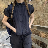 DERMEARNE American Vintage Sports Jackets Women Mountaineer Short Sleeve Sun-proof Coat Female Summer Thin Zipper Quick Drying Jacket