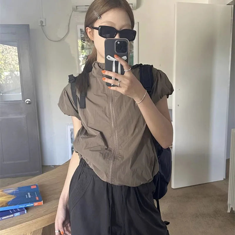 DERMEARNE American Vintage Sports Jackets Women Mountaineer Short Sleeve Sun-proof Coat Female Summer Thin Zipper Quick Drying Jacket