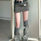 DERMEARNE American retro patterned patchwork denim suit half skirt women Y2K irregular short skirt leg cover two-piece set for wearing