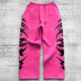 DERMEARNE American street print zipper long sleeved hooded sweatshirt cardigan jacket Y2K long pants casual set, men's and women's