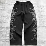 DERMEARNE American street print zipper long sleeved hooded sweatshirt cardigan jacket Y2K long pants casual set, men's and women's