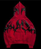 DERMEARNE American street print zipper long sleeved hooded sweatshirt cardigan jacket Y2K long pants casual set, men's and women's