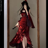 DERMEARNE Amour's Poem's Dress Burgundy Oath Skirt Hot Design Dress Rose Dress Fishtail Skirt Cos Sexy Girls Dress Red Skirt Green Dress