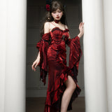 DERMEARNE Amour's Poem's Dress Burgundy Oath Skirt Hot Design Dress Rose Dress Fishtail Skirt Cos Sexy Girls Dress Red Skirt Green Dress