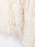 DERMEARNE Artificial Fur Effect Short Coat White Round Neck Curly Plush Coat Warm Women Overcoat Loose Fluffy Outwear Trends Streetwear