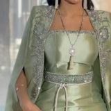 DERMEARNE AsaNagi Elegant Green Prom Dress Women's Strapless customized Beaded Satin Party Evening Gown Ankle Length Formal Occasion Gowns