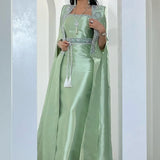 DERMEARNE AsaNagi Elegant Green Prom Dress Women's Strapless customized Beaded Satin Party Evening Gown Ankle Length Formal Occasion Gowns