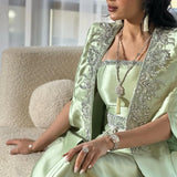 DERMEARNE AsaNagi Elegant Green Prom Dress Women's Strapless customized Beaded Satin Party Evening Gown Ankle Length Formal Occasion Gowns