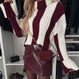 DERMEARNE Autumn Fashion Turtleneck Pullover Sweater 2025 Women Causal Long Sleeves Slim Jumper Tops Winter Elegant Striped Print Knitted