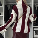 DERMEARNE Autumn Fashion Turtleneck Pullover Sweater 2025 Women Causal Long Sleeves Slim Jumper Tops Winter Elegant Striped Print Knitted