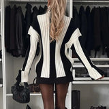 DERMEARNE Autumn Fashion Turtleneck Pullover Sweater 2025 Women Causal Long Sleeves Slim Jumper Tops Winter Elegant Striped Print Knitted