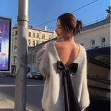 DERMEARNE Autumn New Hollow Design Sense Sweater French High Street Black Bow Long-sleeved Knitwear Fashion Loose Sexy Women's Clothing