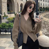 DERMEARNE Autumn Sweater Cardigan Coat Women 2024 New Korean Fashion Casual Elegant Long Sleeve Knitted Tops Knitwear Outwear Pull Femme