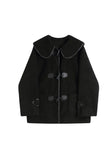 DERMEARNE Autumn Winter Black Lambswool Jacket Women Sailor Collar Cowl Buckle Thickened Overcoat Casual Loose Thermal Short Coat